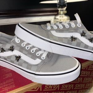 Vans Gray Checkered Sneakers with Bee Design